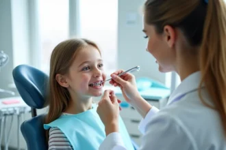 Adolescente chez le dentiste avec un appareil dentaire, examen de la santé bucco-dentaire