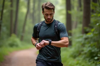 Coureur en pleine nature vérteuse pour article fitness