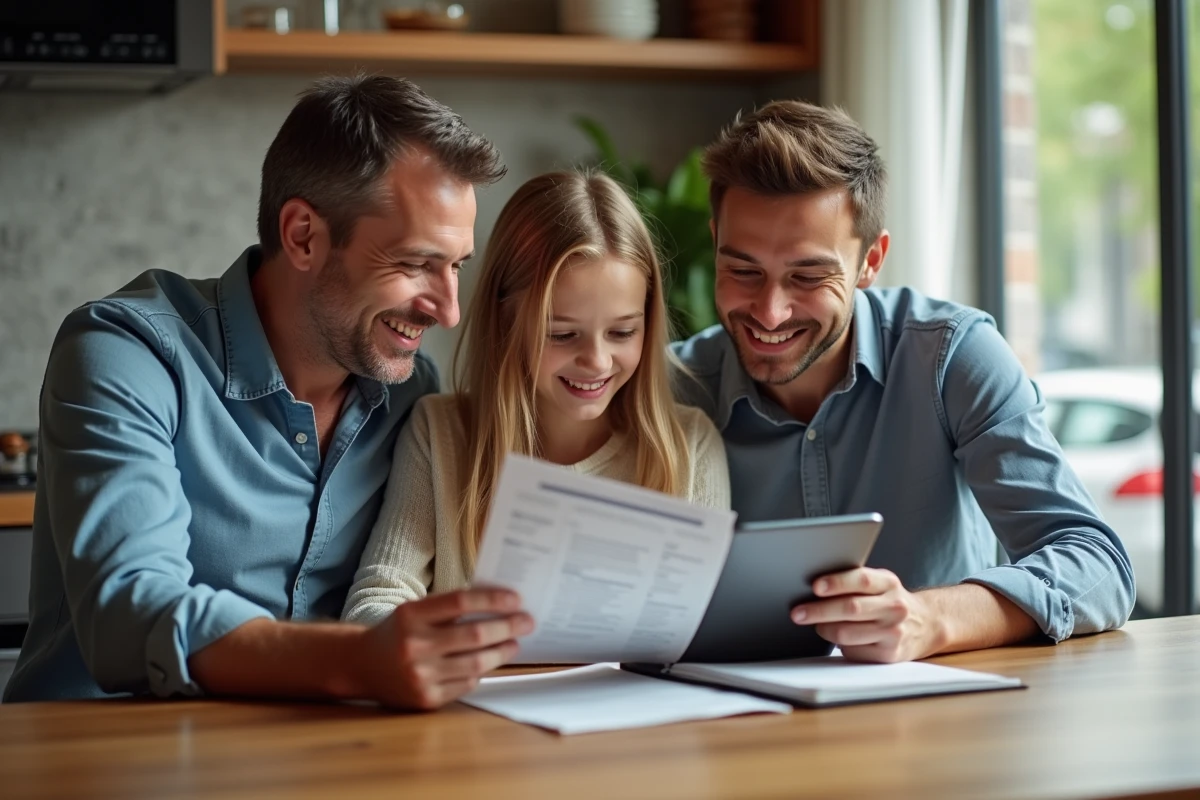 Famille étudiant ensemble les garanties de la mutuelle Sévéane Groupama autour d'une table
