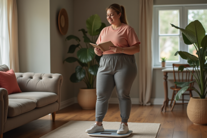 Femme en tenue de sport confiante sur balance connectée