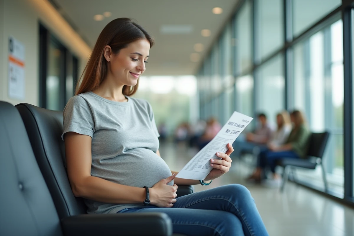 Femme enceinte lisant une brochure dans une salle d