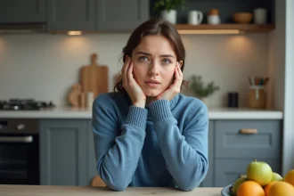 Jeune femme pensant dans la cuisine moderne