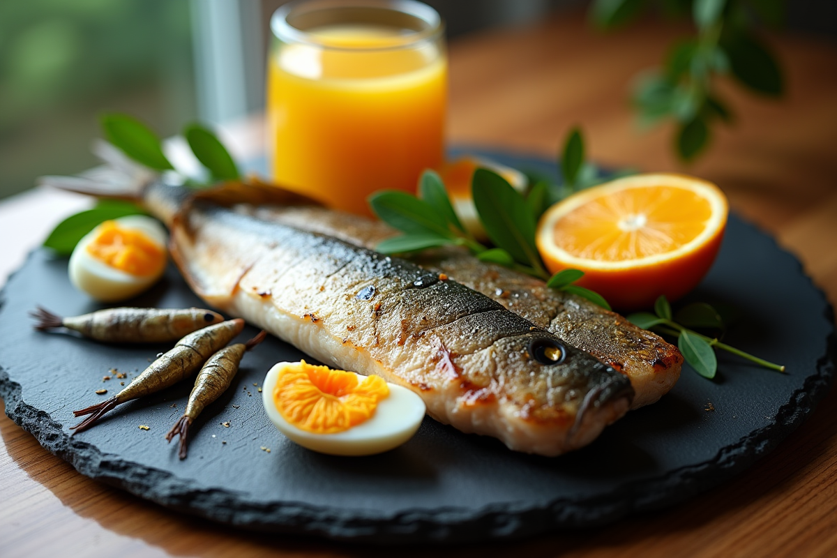Filet de maquereau grillé avec œufs et jus d