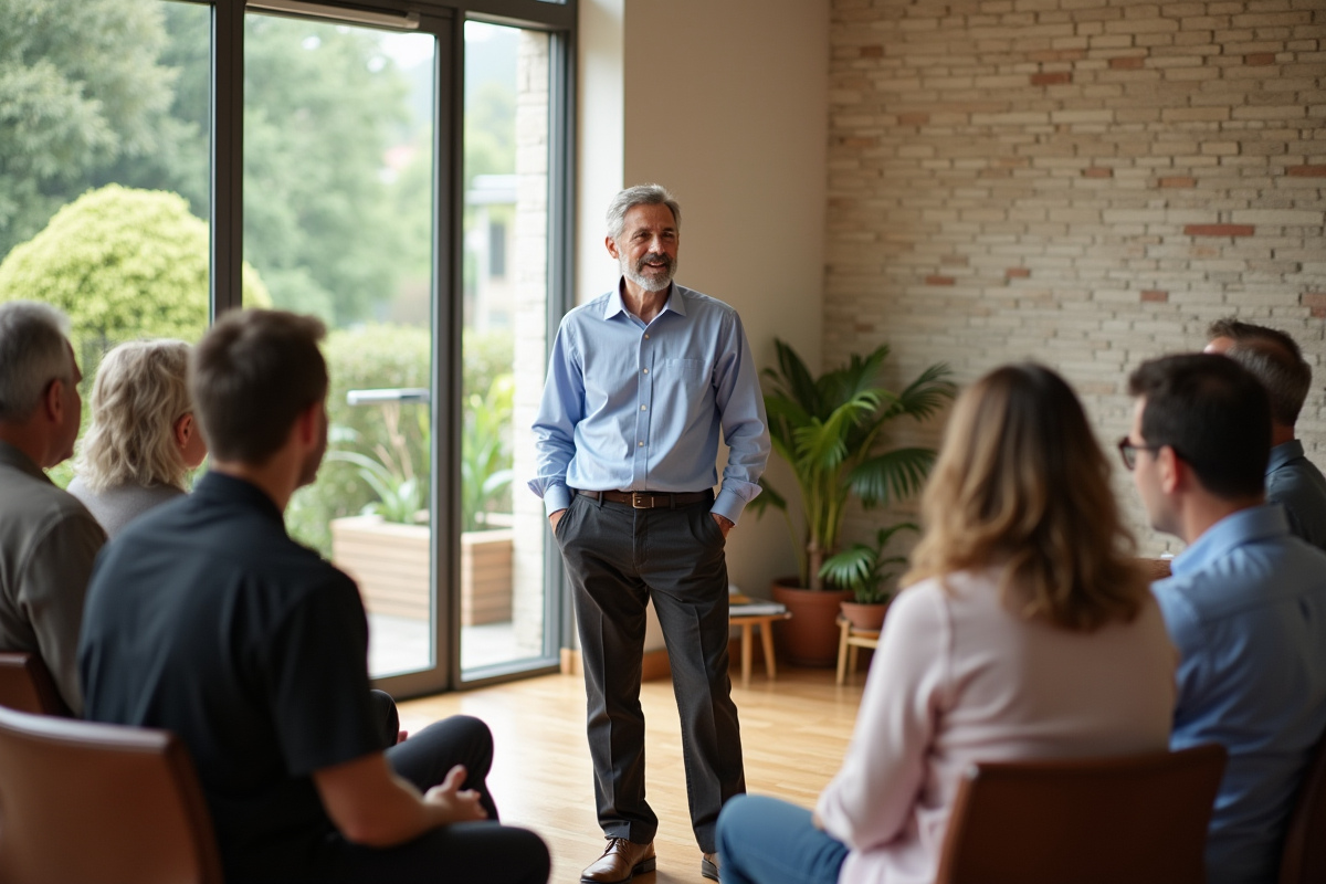 Groupe de soutien animé par un psychologue dans un centre