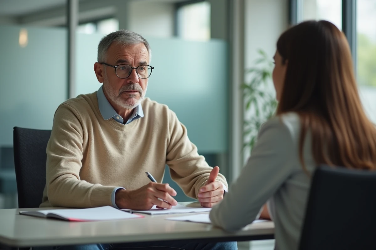 Homme en entretien dans un bureau social moderne
