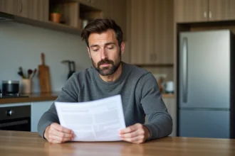 Homme en cuisine examinant un rapport Gir 4