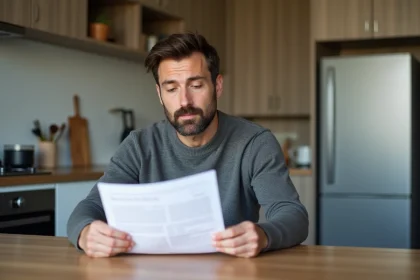 Homme en cuisine examinant un rapport Gir 4