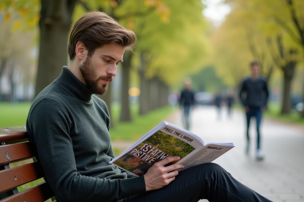 Jeune homme lisant Psychologie Positive dans un parc