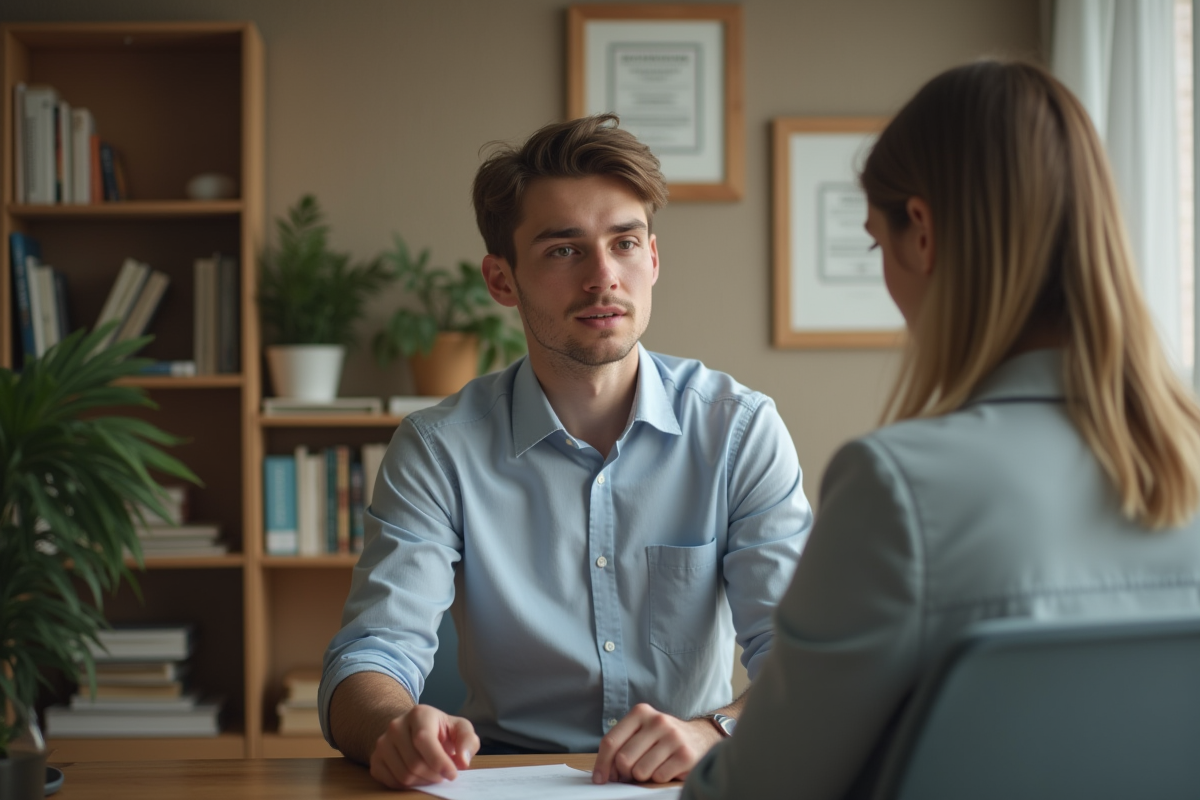 Jeune homme en séance de thérapie dans un bureau