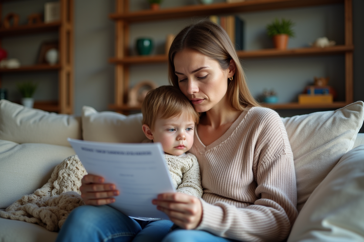 Maman et enfant lisant un dépliant sur la prévention des maladies