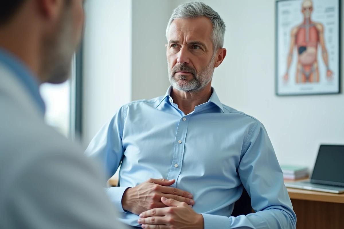 Homme d'âge moyen en consultation médicale dans un bureau