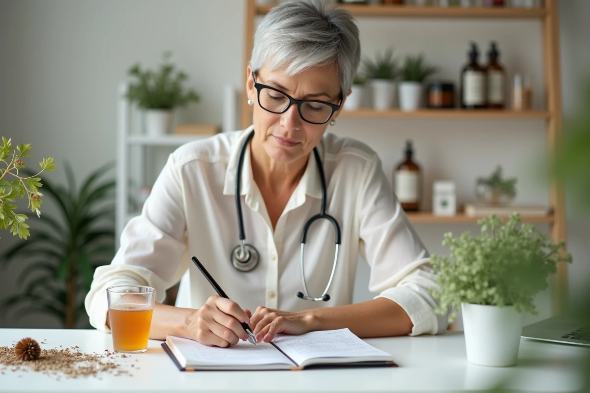 Naturopathe étudiant un verre d