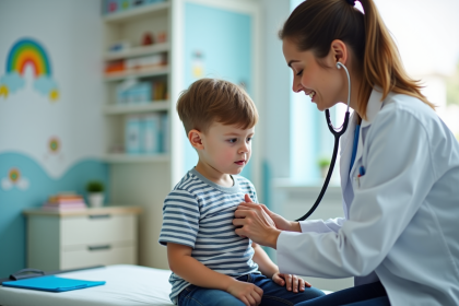Jeune garçon lors d'un examen médical par une pédiatre