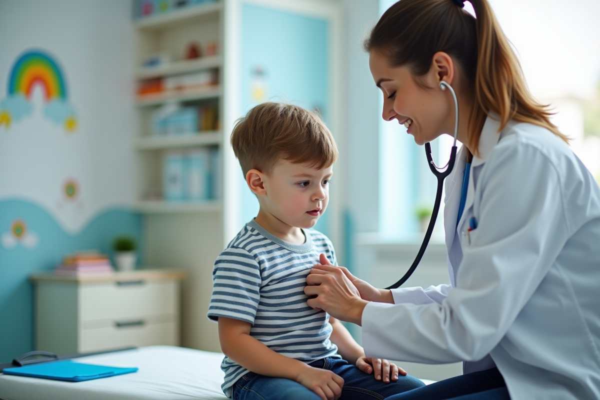 Jeune garçon lors d'un examen médical par une pédiatre