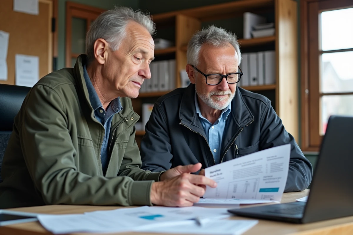 Deux professionnels laitiers analysant ensemble des rapports Infolabo dans un bureau de coopérative agricole