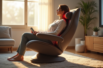 Salon moderne avec personne utilisant un appareil de massage du dos
