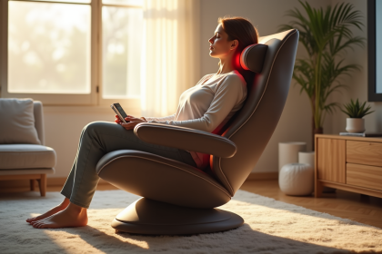 Salon moderne avec personne utilisant un appareil de massage du dos